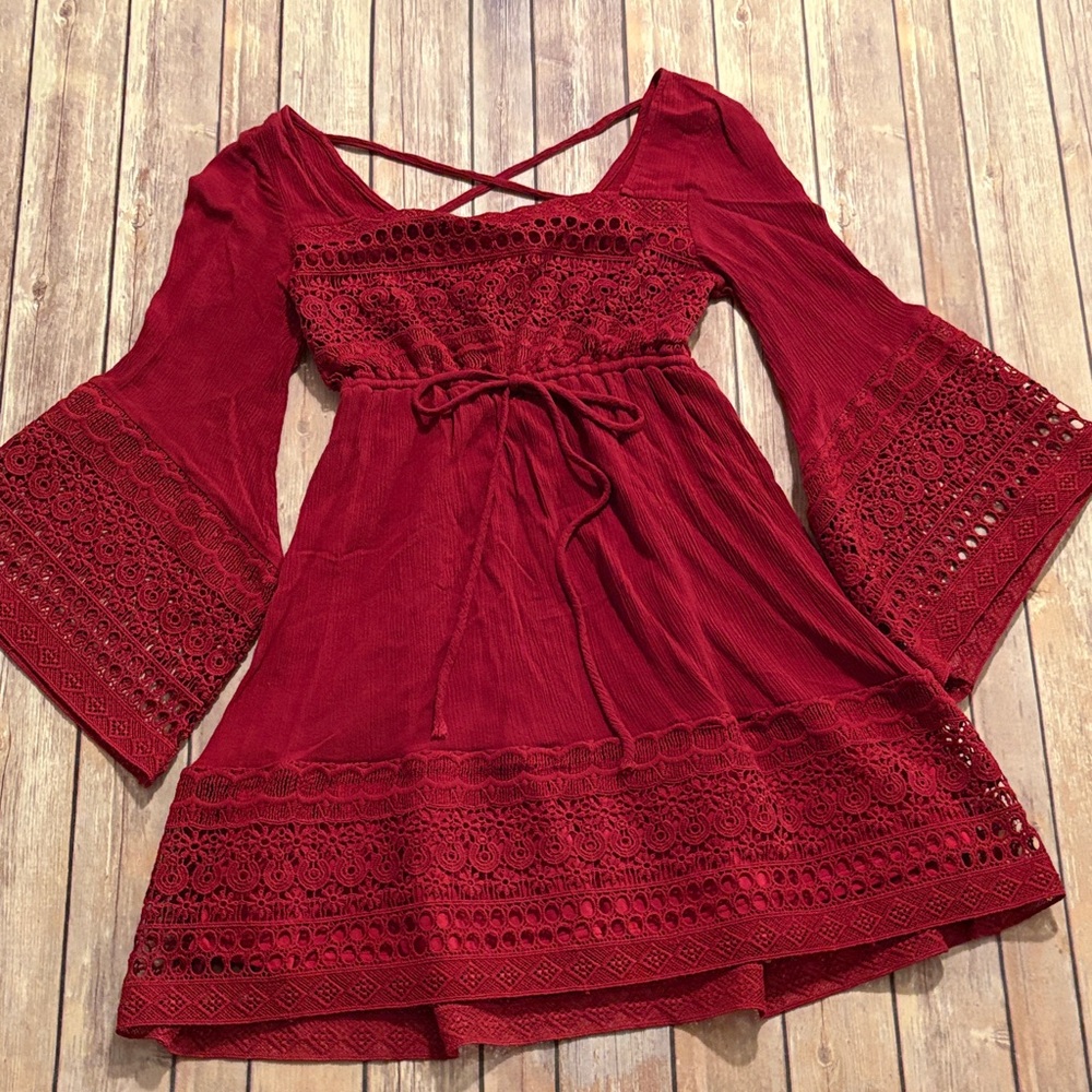 Women’s Red Lace-Trim Boho Dress